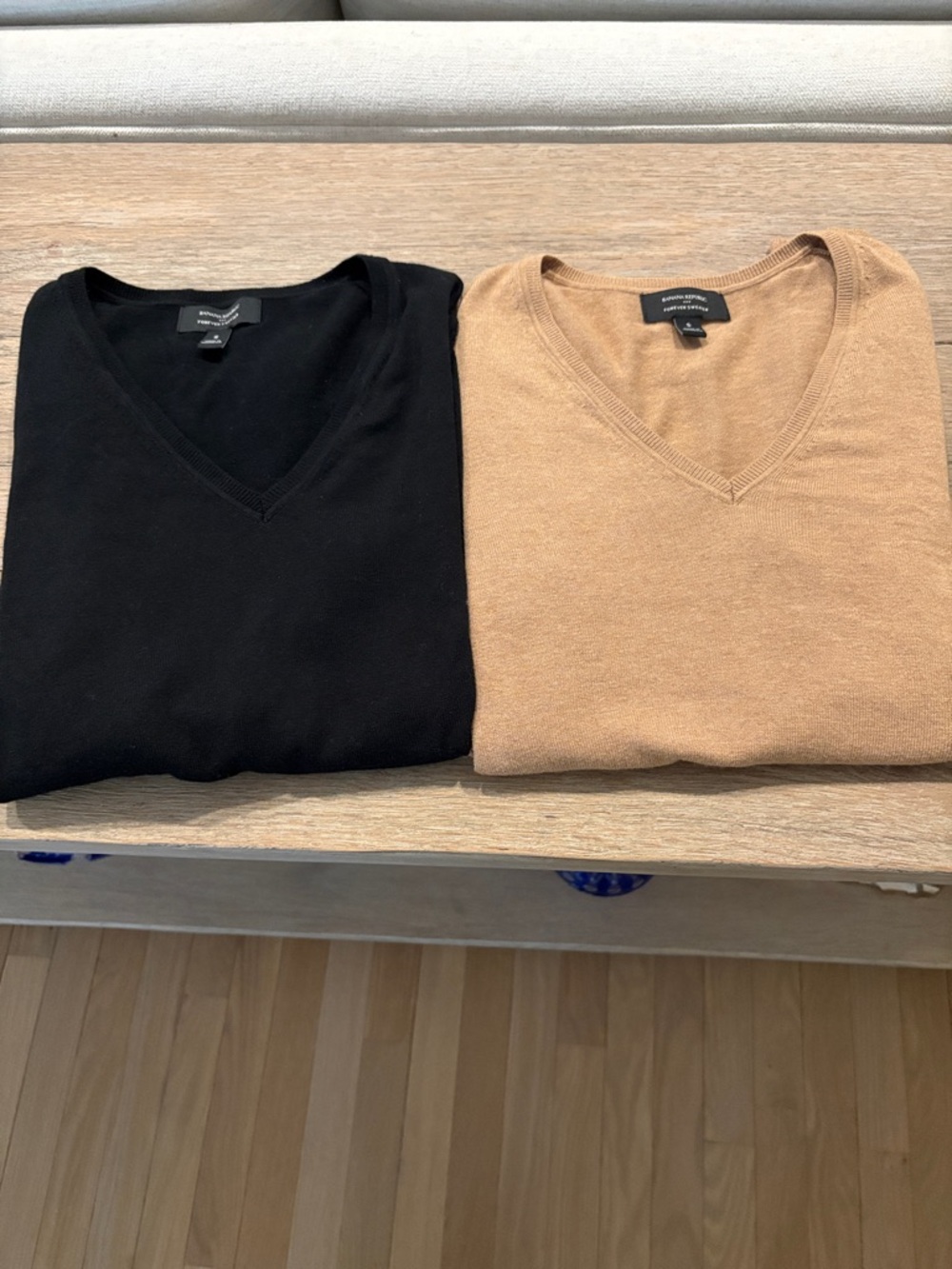 2 Banana Republic womens V-Neck Sweaters - Black & Camel 60% cotton